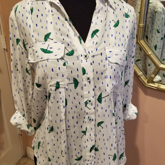 Anthropologie Maeve Long Sleeve Umbrella Raindrop Top - Picture 2 of 13